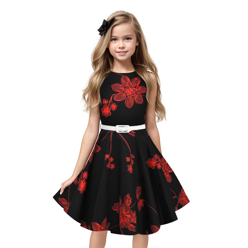HB HBB MAGIC Girls Vintage Dress 50s Retro Twirling Special Occasion Dresses Size 6-14 Sleeveless Kids Dress Black Red - Image 1